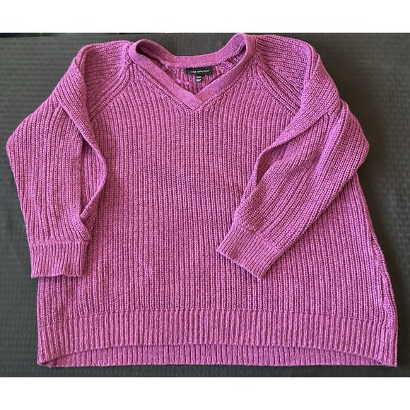 Lane Bryant Sweaters - Lane Bryant Women's 22/24 Mauve Burgundy V Neck Cable Knit Sweater Slit Sleeves